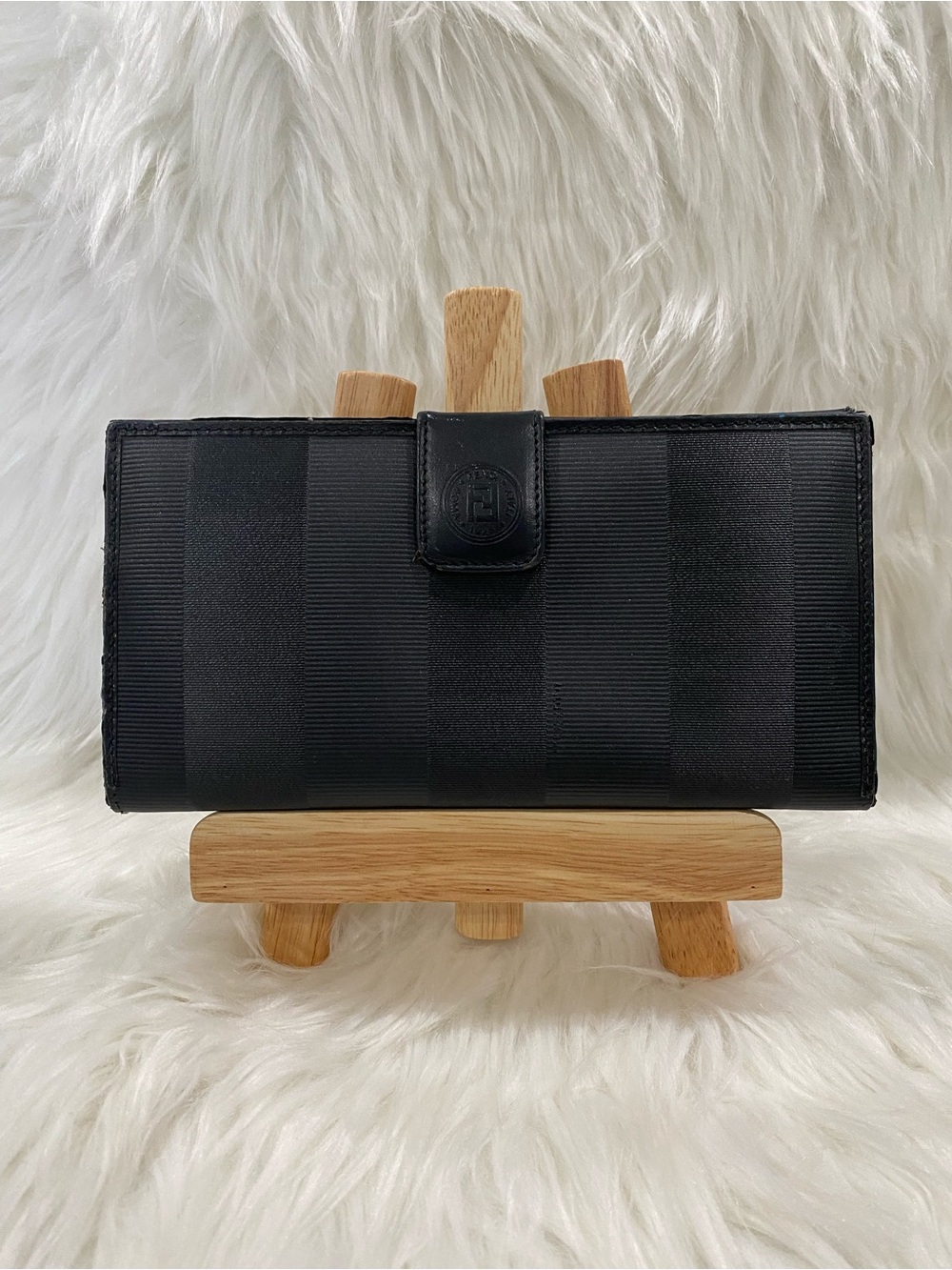 Fendi Pequin Black Coated Canvas Snap Wallet Vintage 🔥🔥🔥